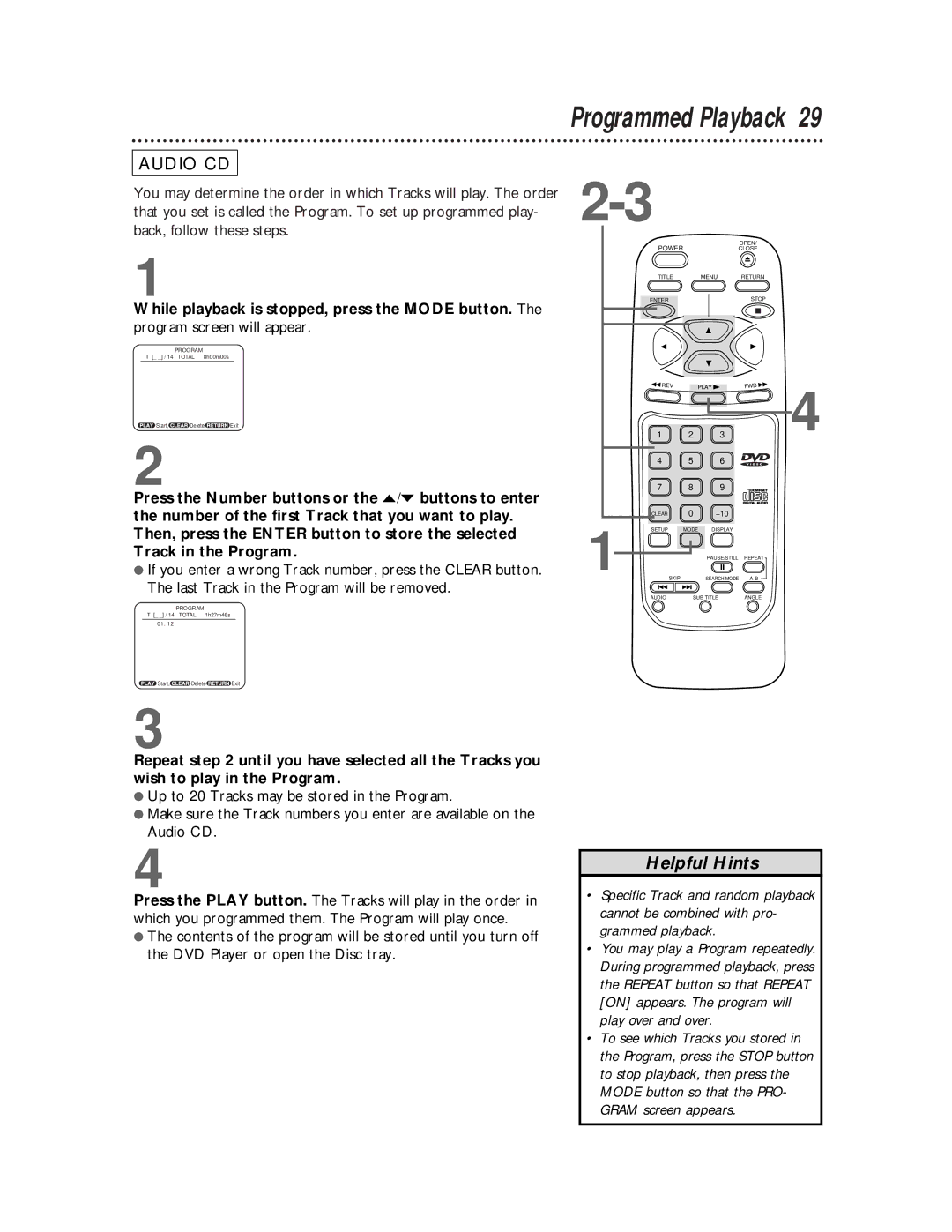 Philips SVD100 owner manual Programmed Playback 