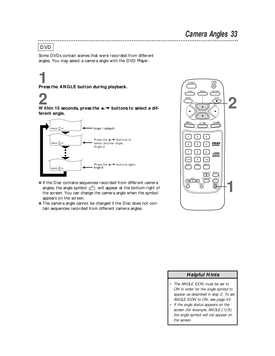 Philips SVD101AT99 owner manual Camera Angles 