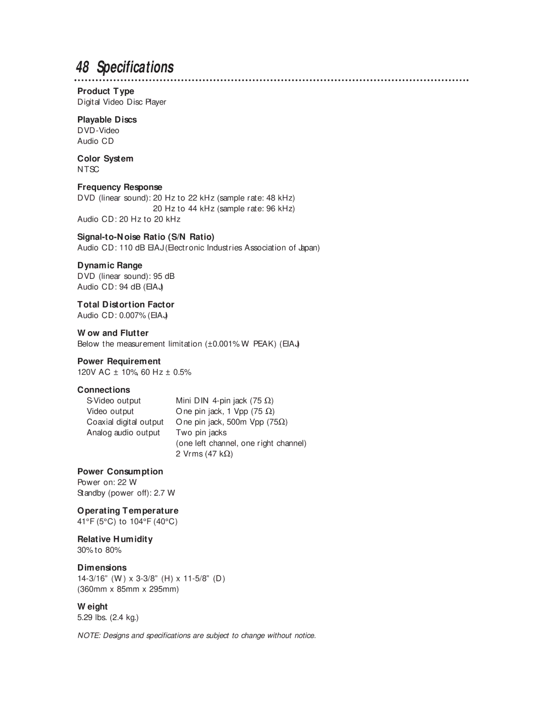 Philips SVD101AT99 owner manual Specifications 