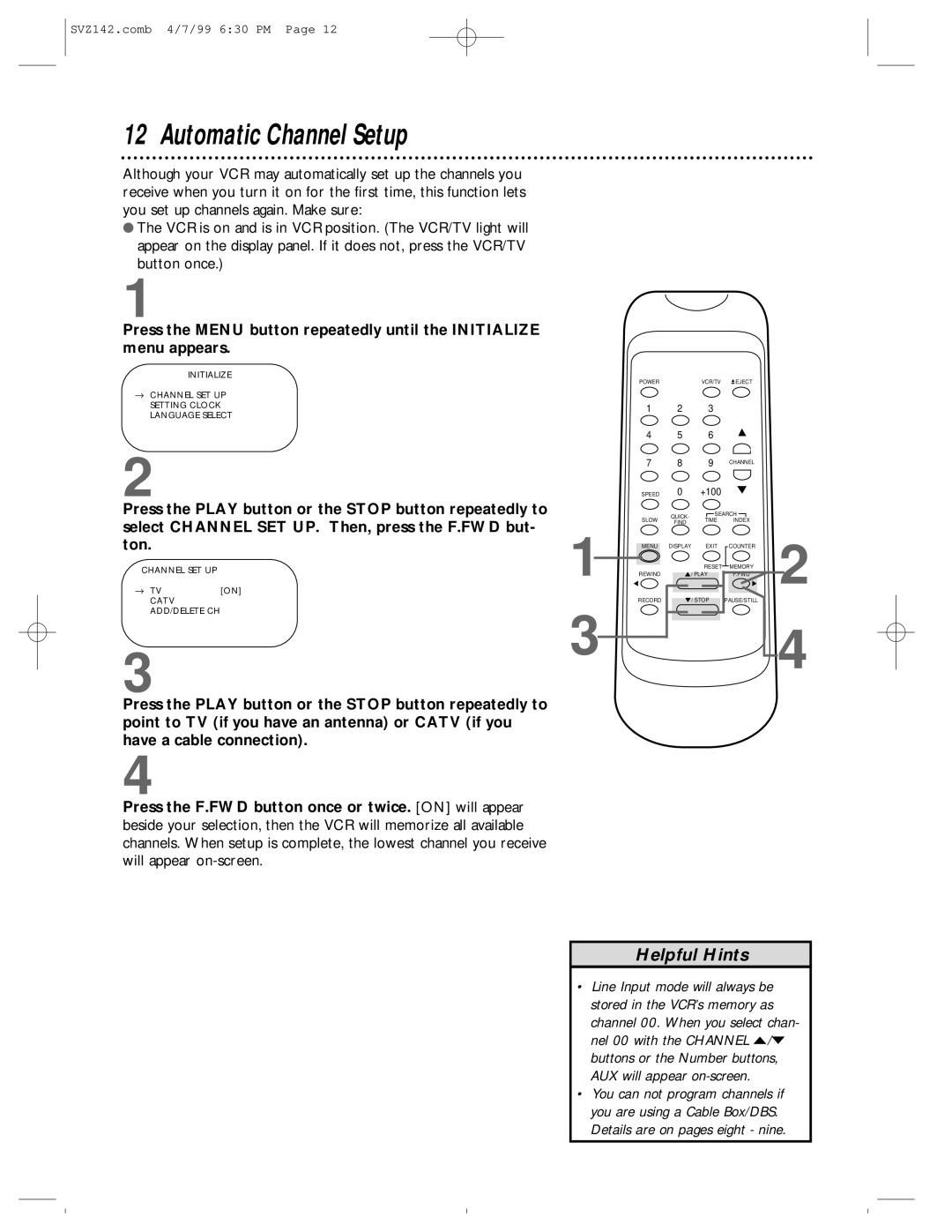 Philips SVZ142 owner manual Automatic Channel Setup 