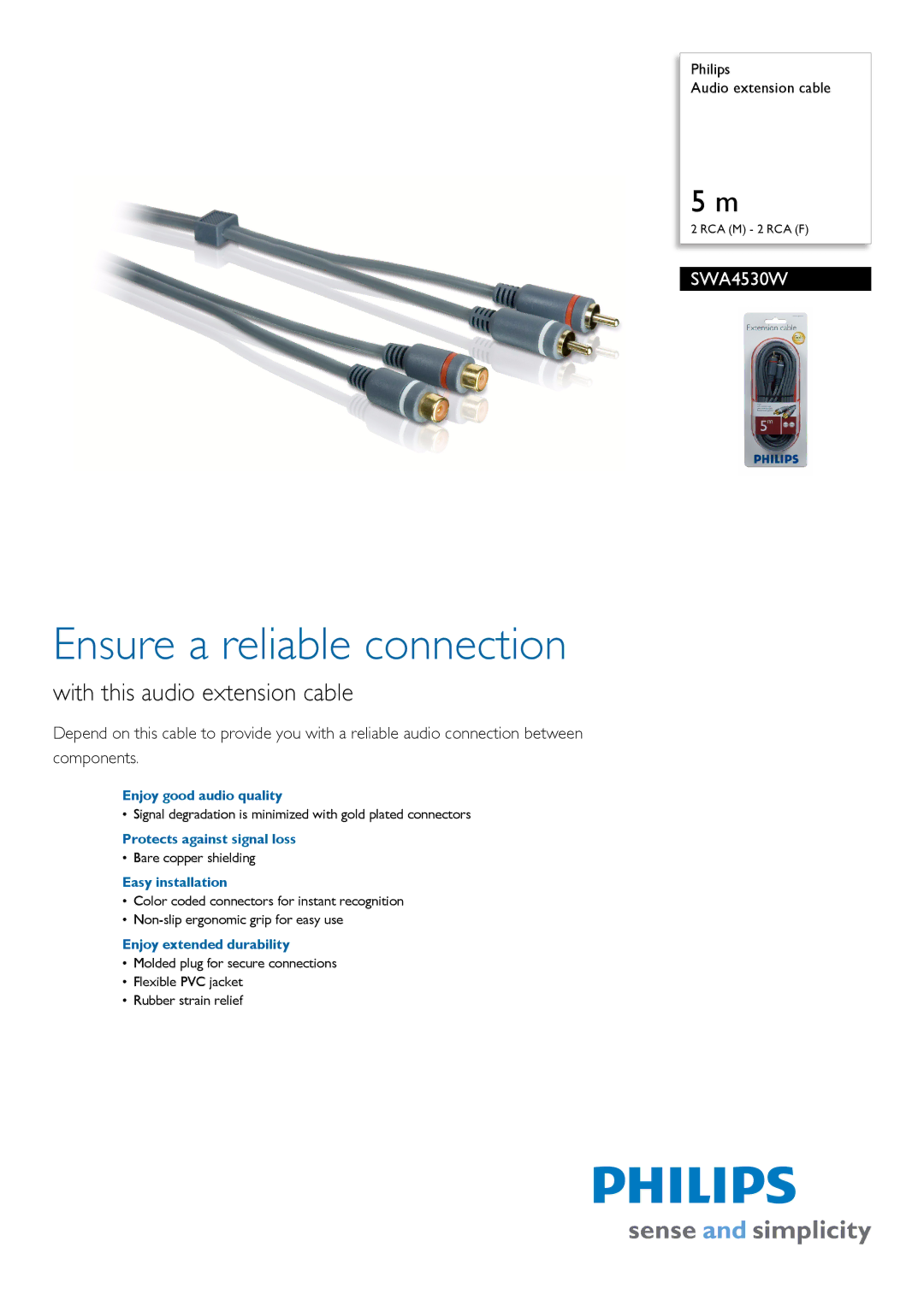 Philips SWA4530W manual Ensure a reliable connection, With this audio extension cable 