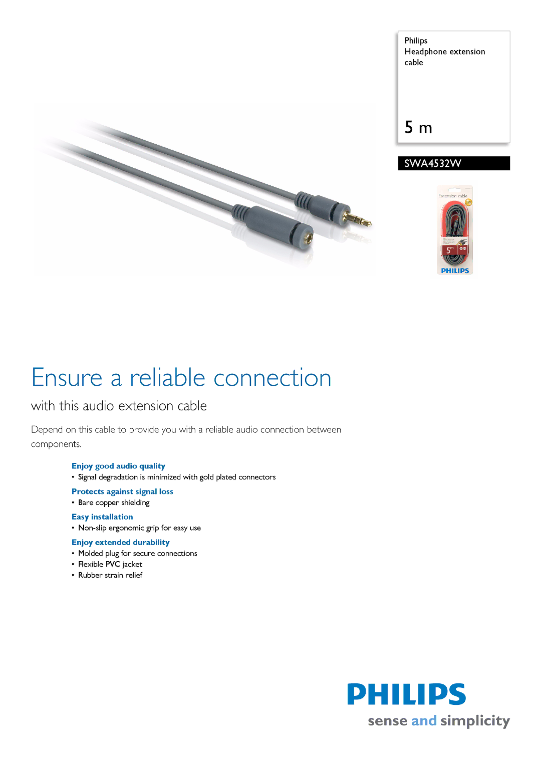 Philips SWA4532W manual Ensure a reliable connection, With this audio extension cable 