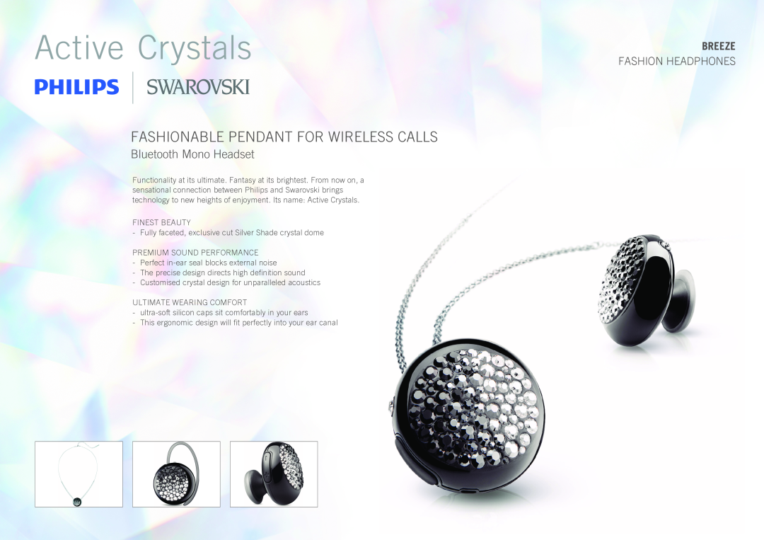 Philips SWB9000/00 manual Breeze, Fashion Headphones, Fashionable Pendant For Wireless Calls, Bluetooth Mono Headset 