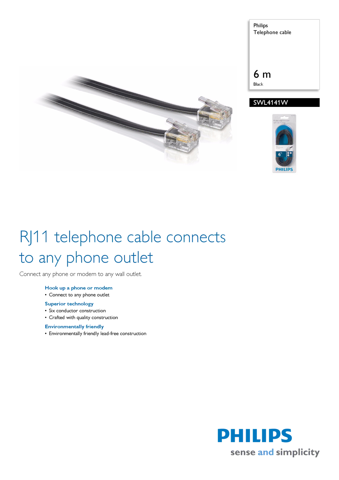 Philips SWL4141W manual RJ11 telephone cable connects to any phone outlet, Connect any phone or modem to any wall outlet 