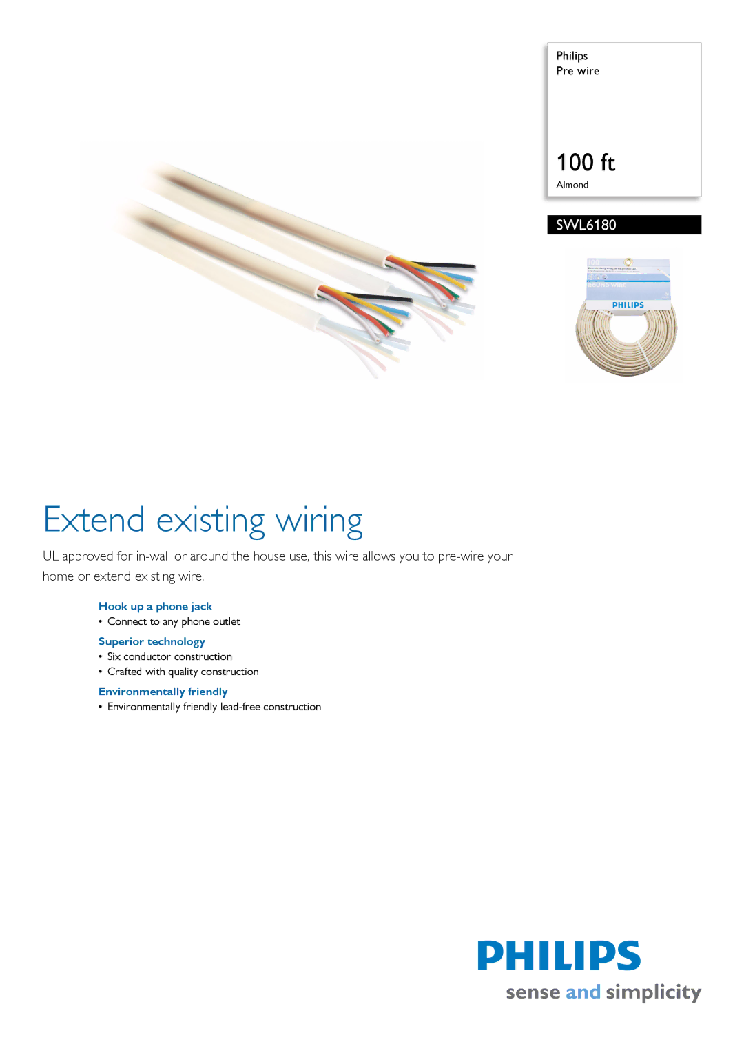 Philips SWL6180 manual Extend existing wiring, Hook up a phone jack, Superior technology, Environmentally friendly 