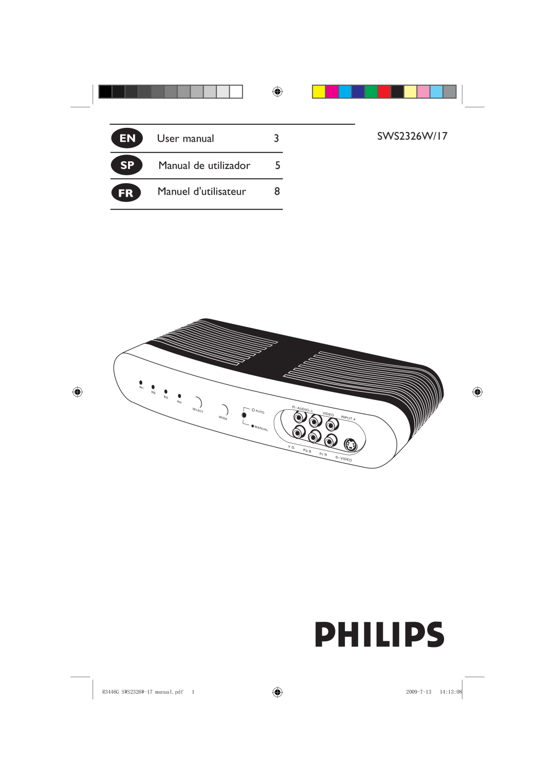 Philips SWS2326W/17 user manual Manual de utilizador, Manuel dutilisateur, 5*6 6 PDQXDOSGI, VIDEO Pr R 