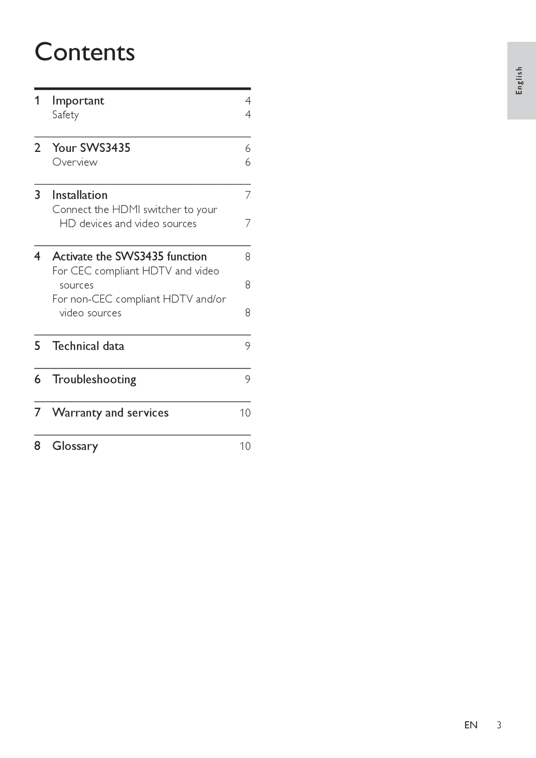 Philips SWS3435S/27, SWS3435H/37 user manual Contents 