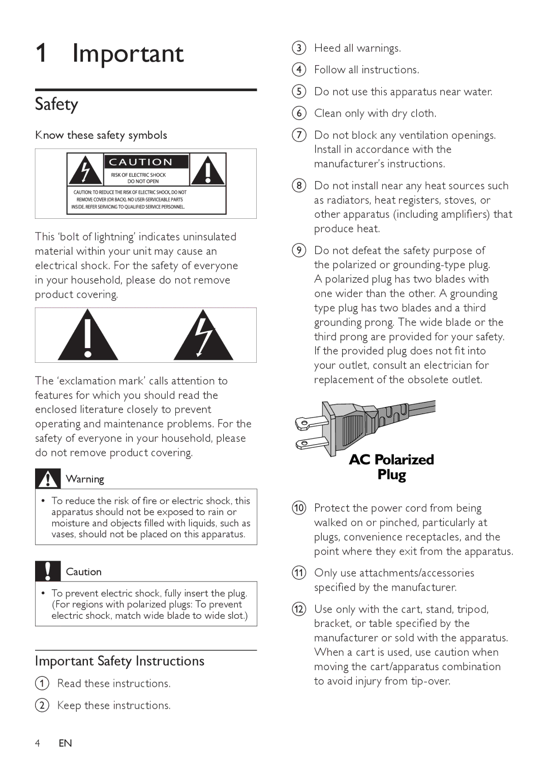 Philips SWS3435H/37, SWS3435S/27 user manual Important Safety Instructions, Know these safety symbols 