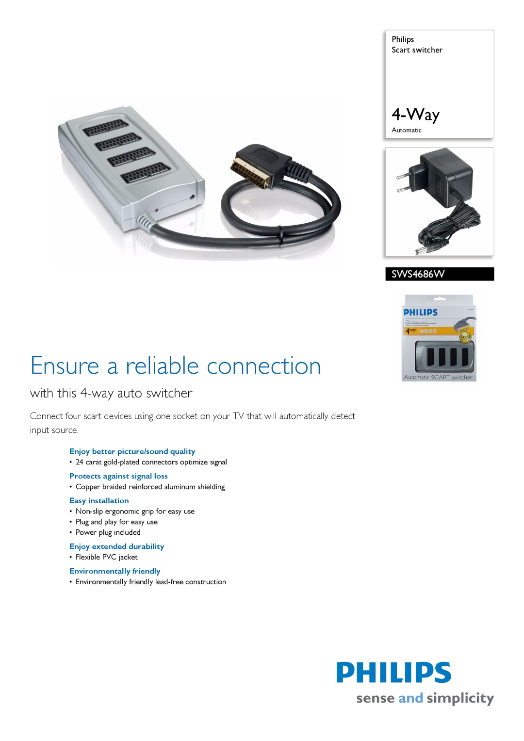 Philips SWS4686W manual Ensure a reliable connection, With this 4-way auto switcher 