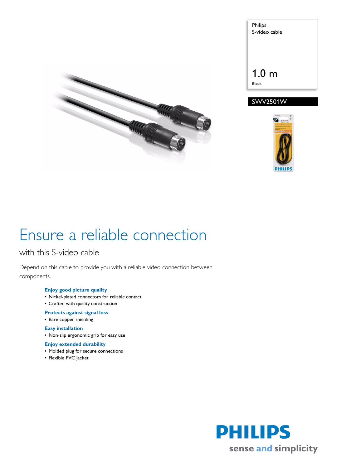 Philips SWV2501W manual Ensure a reliable connection, With this S-video cable 