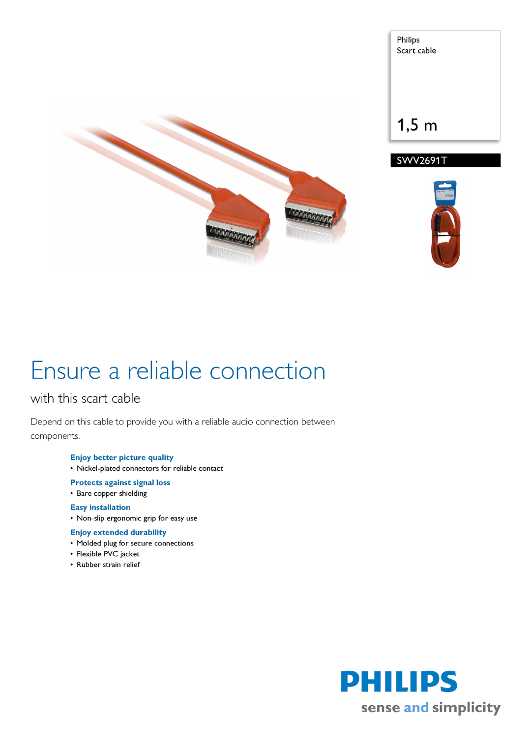 Philips SWV2691T manual Ensure a reliable connection, With this scart cable 