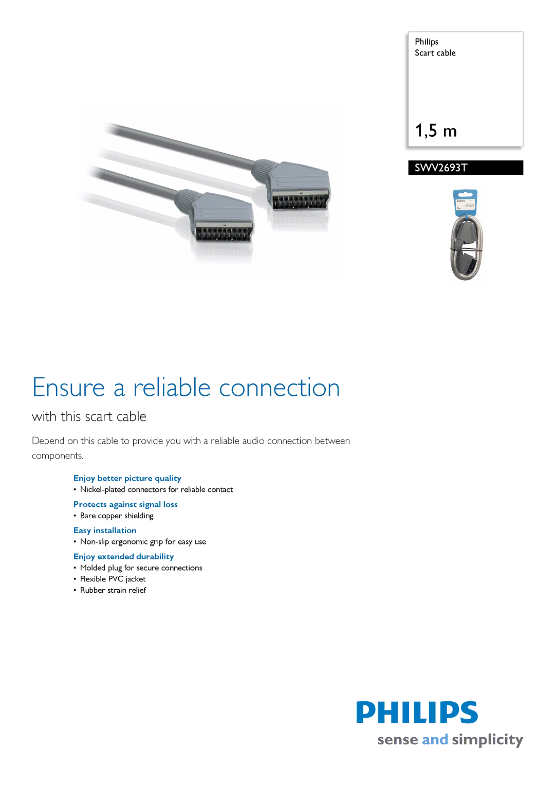 Philips SWV2693T manual Ensure a reliable connection, With this scart cable 