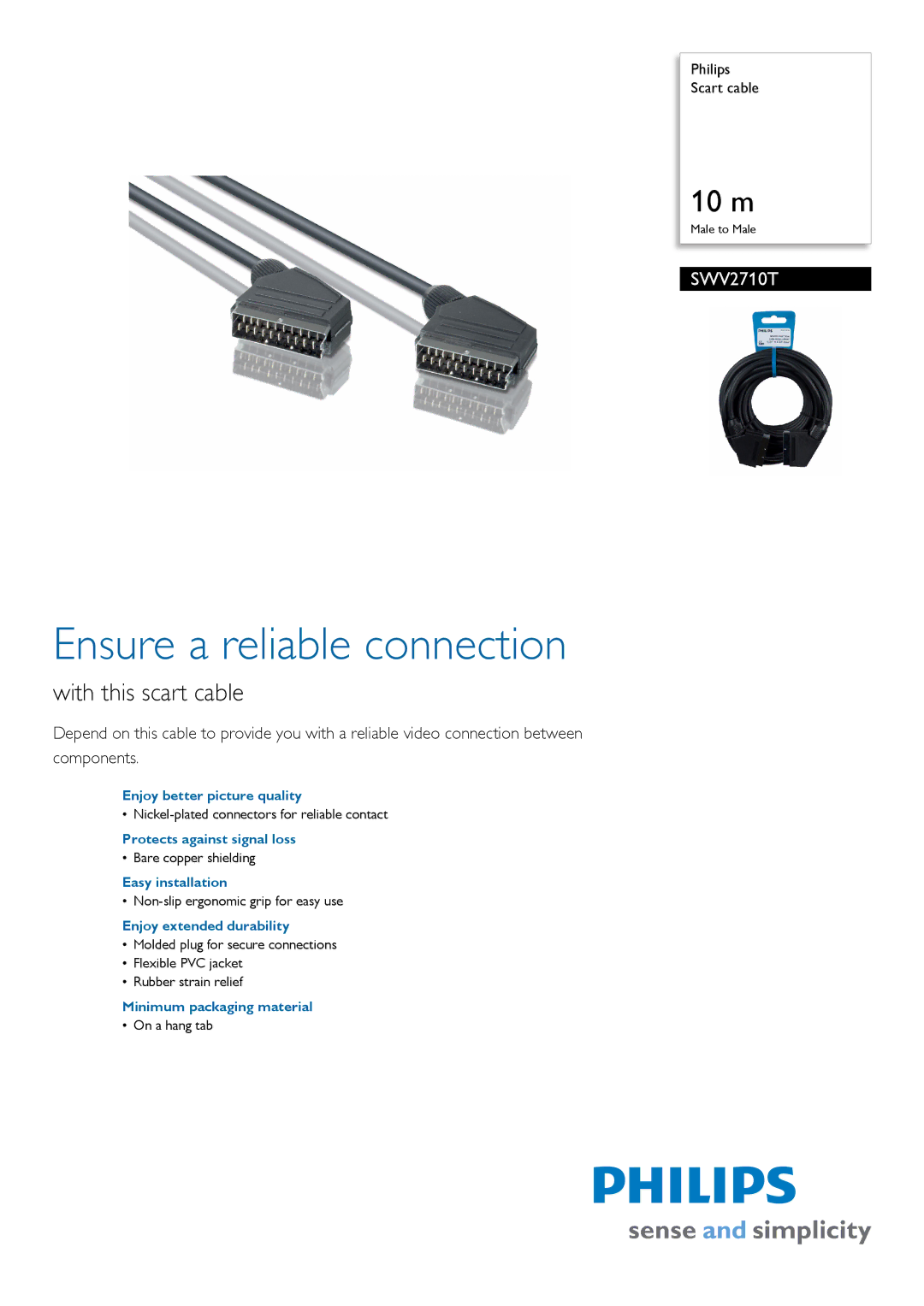 Philips SWV2710T manual Ensure a reliable connection, With this scart cable 