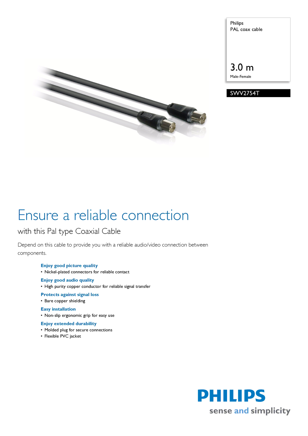 Philips SWV2754T manual Ensure a reliable connection, With this Pal type Coaxial Cable 