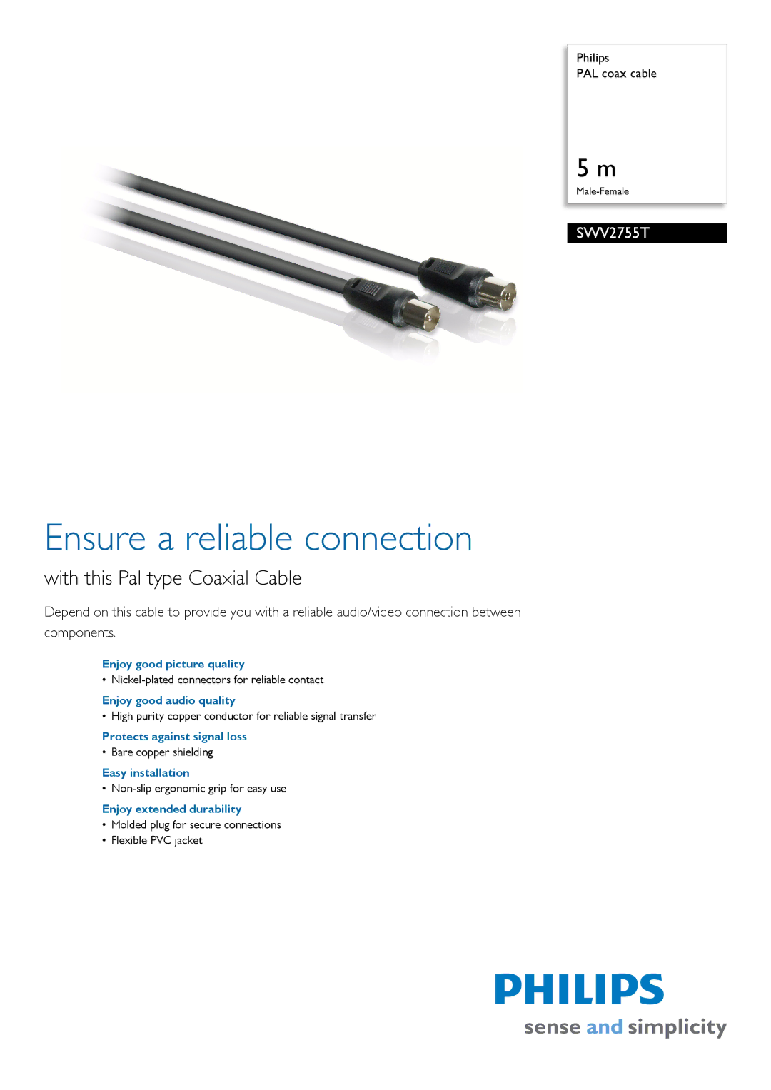 Philips SWV2755T manual Ensure a reliable connection, With this Pal type Coaxial Cable 