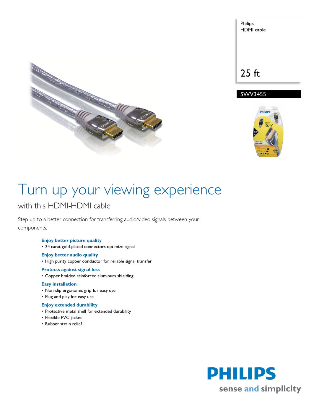 Philips SWV3455 manual Turn up your viewing experience, With this HDMI-HDMI cable 