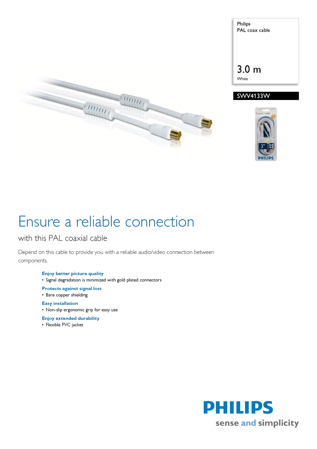 Philips SWV4133W manual Ensure a reliable connection, With this PAL coaxial cable 