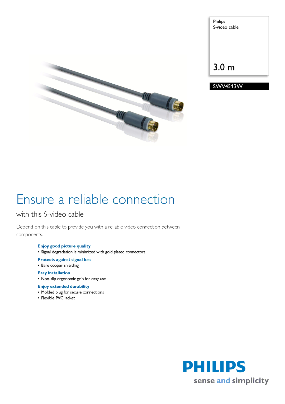 Philips SWV4513W manual Ensure a reliable connection, With this S-video cable 