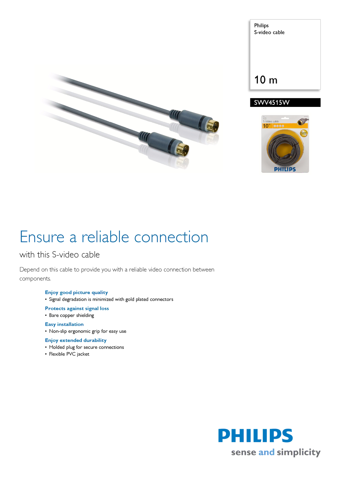 Philips SWV4515W/10 manual Ensure a reliable connection, With this S-video cable 