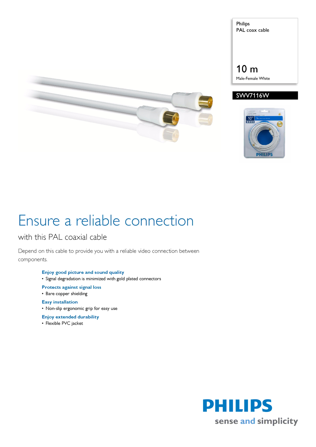 Philips SWV7116W manual Ensure a reliable connection, With this PAL coaxial cable 