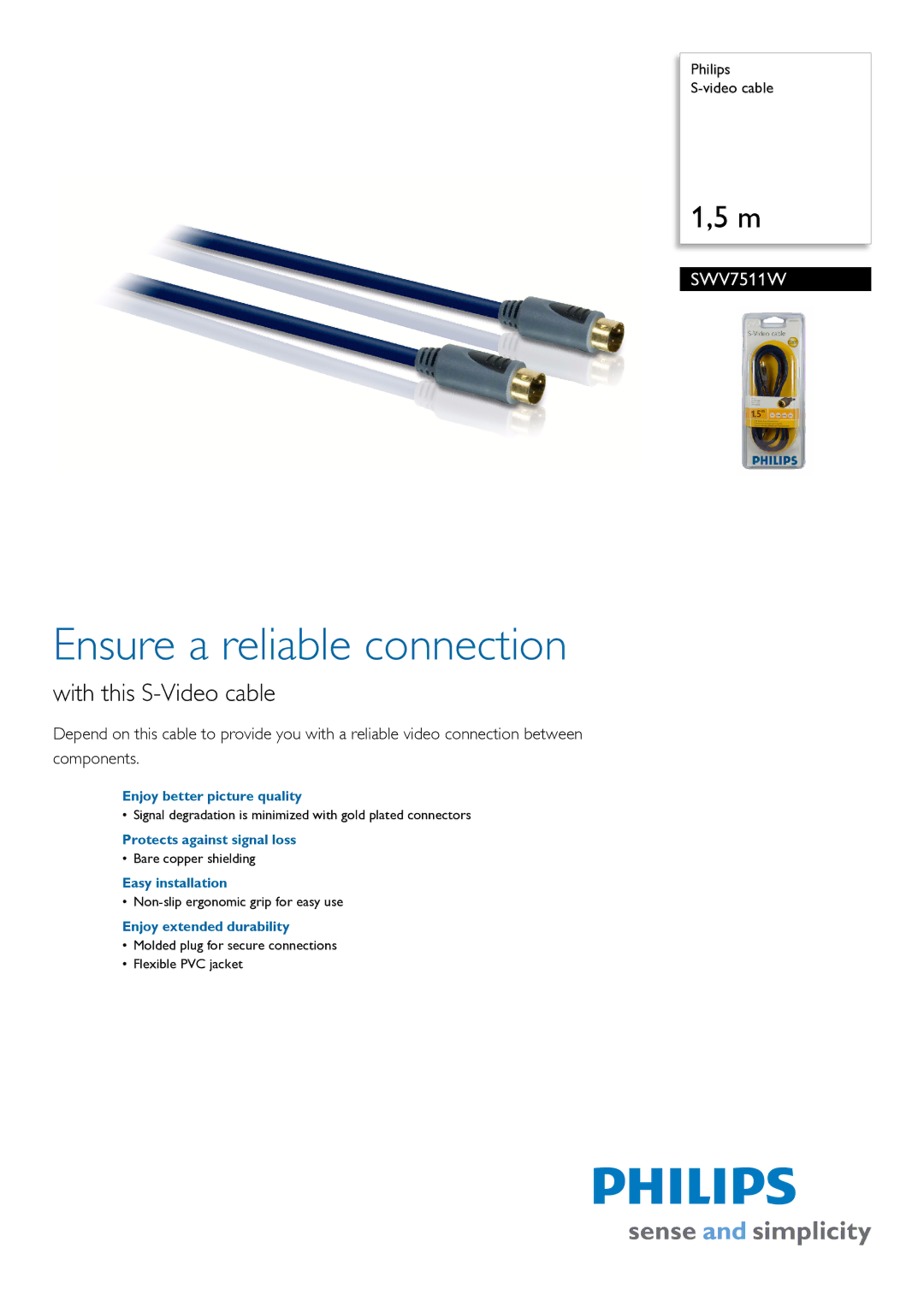 Philips SWV7511W/10 manual Ensure a reliable connection, With this S-Video cable 