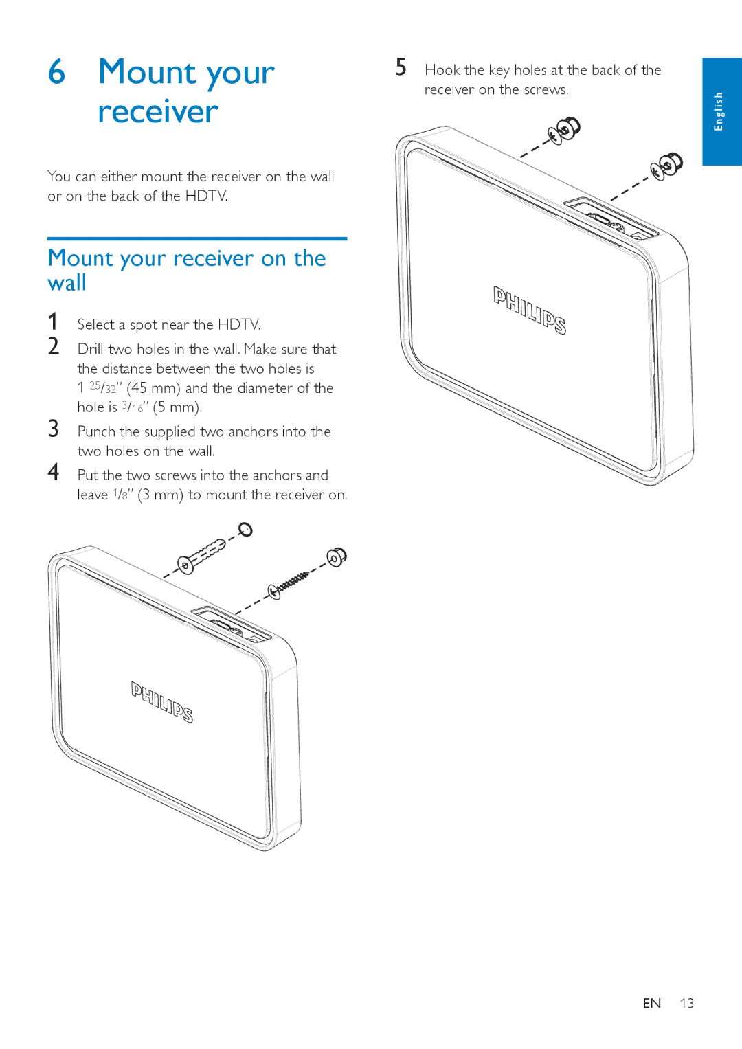 Philips SWW1810 user manual Mount your receiver on the wall, Select a spot near the Hdtv 