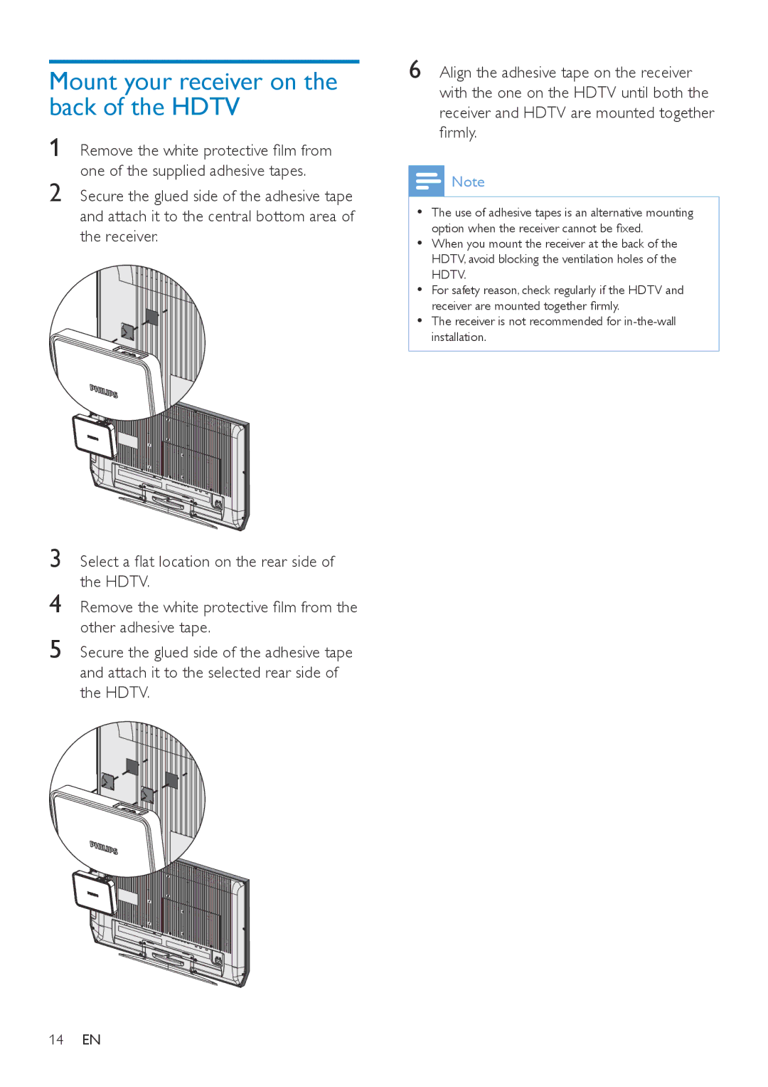 Philips SWW1810 user manual Mount your receiver on the back of the Hdtv 