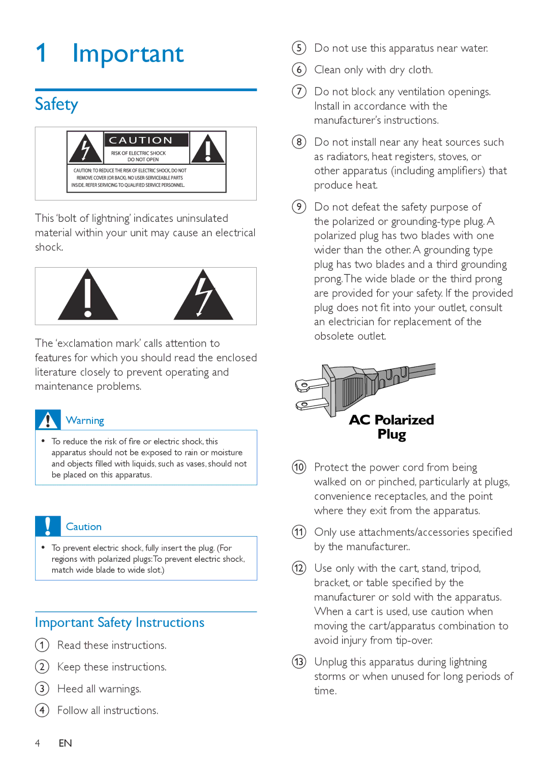 Philips SWW1810 user manual Important Safety Instructions 