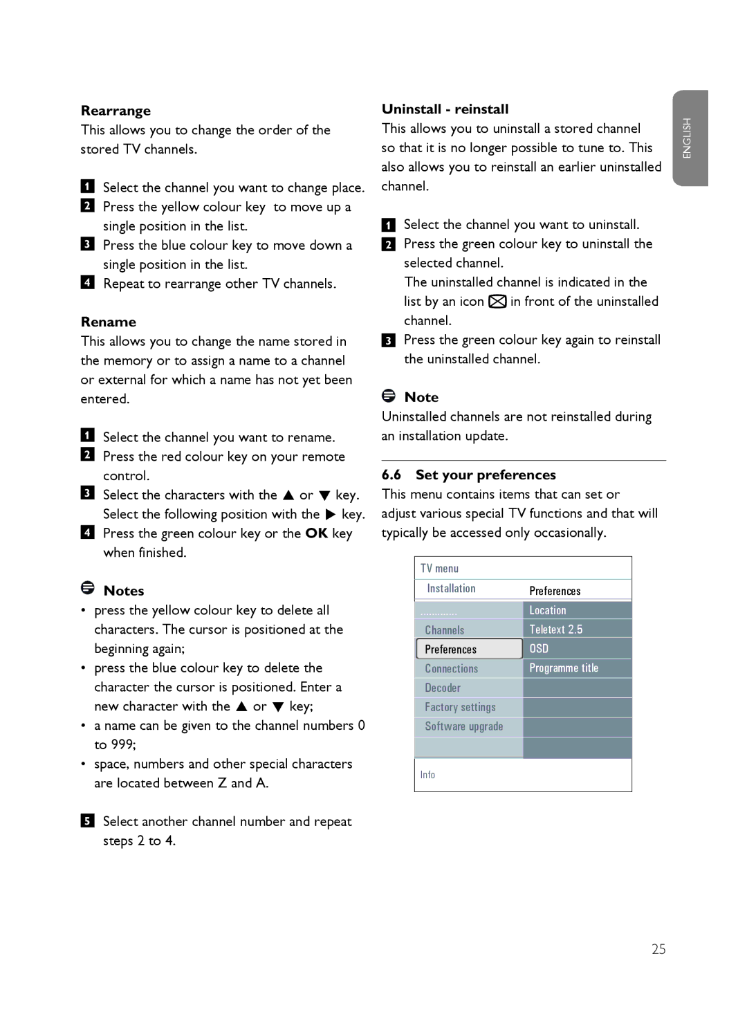 Philips SX60 user manual Rearrange, Rename, Uninstall reinstall, Set your preferences 