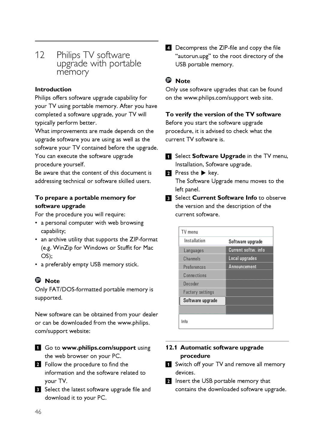 Philips SX60 Philips TV software upgrade with portable memory, Introduction, Automatic software upgrade procedure 