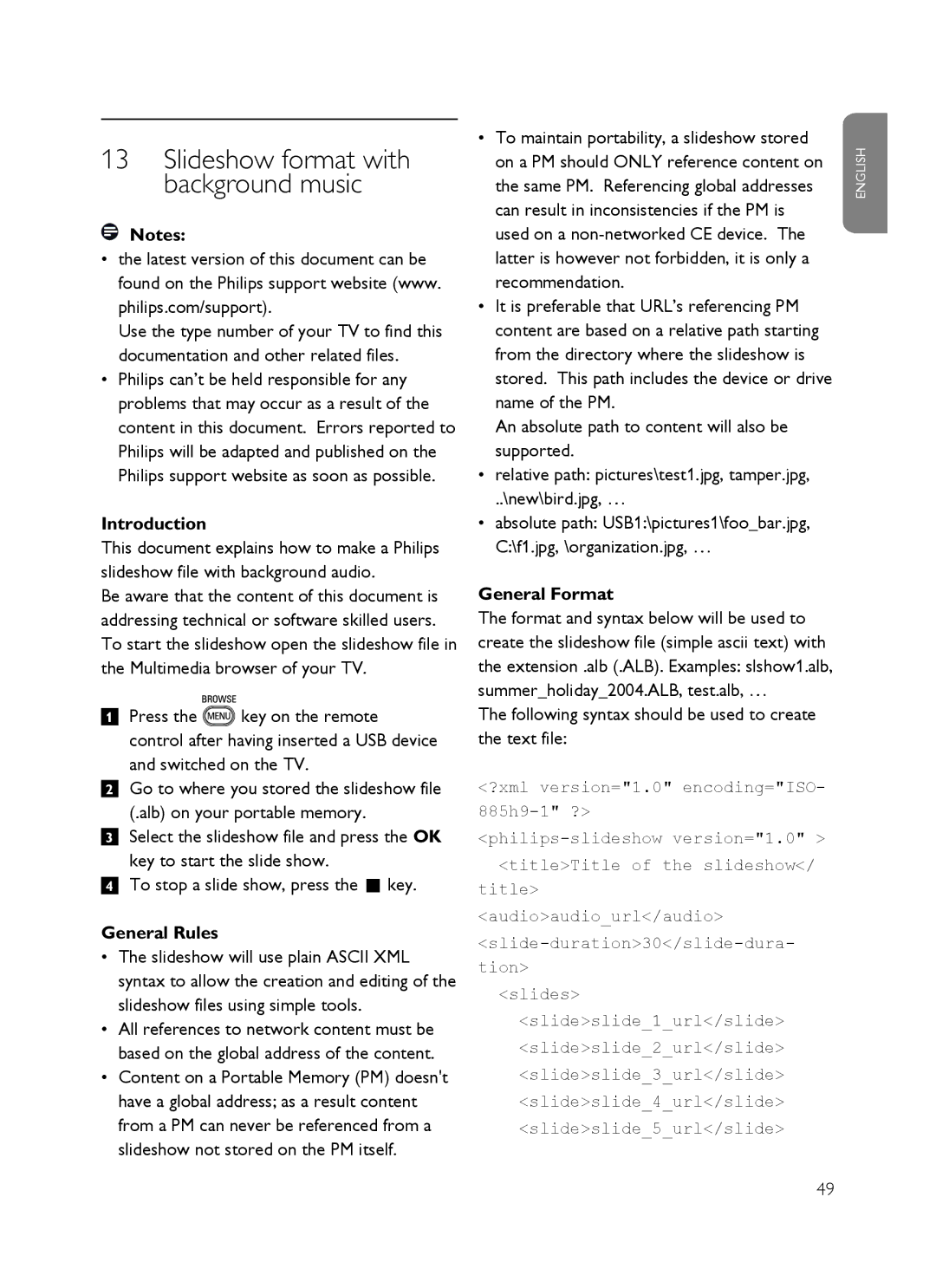 Philips SX60 user manual General Rules, General Format, Following syntax should be used to create the text file 