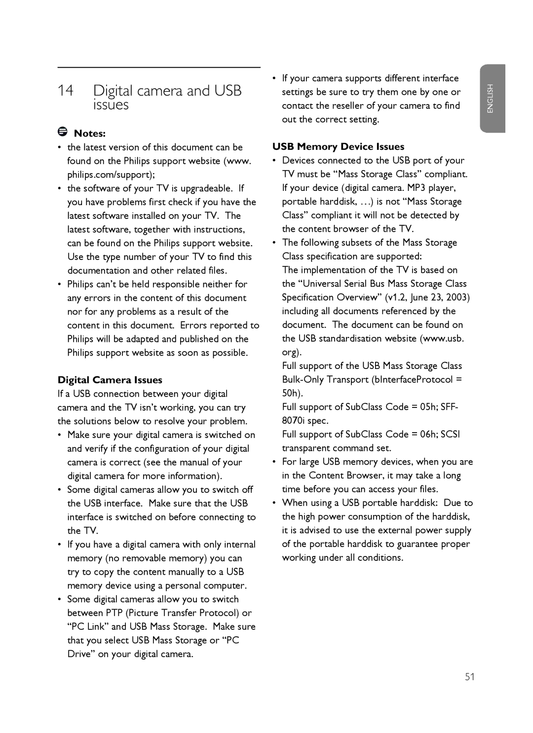 Philips SX60 user manual Digital camera and USB issues, Digital Camera Issues, USB Memory Device Issues 