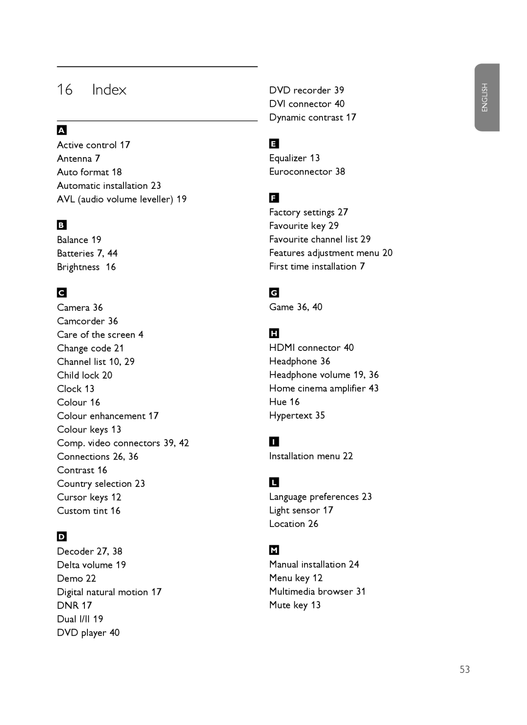 Philips SX60 user manual Index 