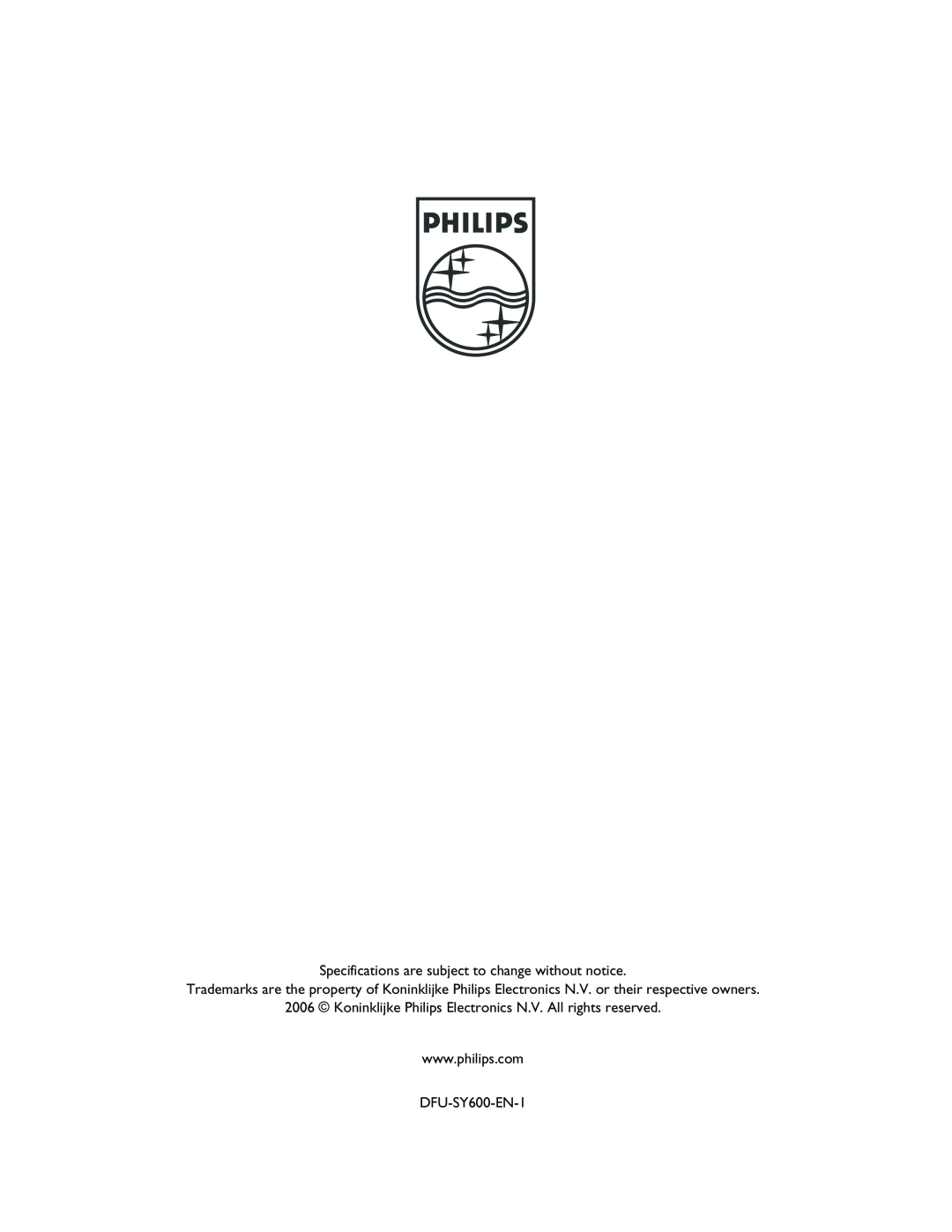 Philips SYE5600 user manual Specifications are subject to change without notice, DFU-SY600-EN-1 
