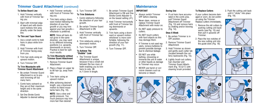 Philips T-4000 important safety instructions Trimmer Guard Attachment Maintenance 