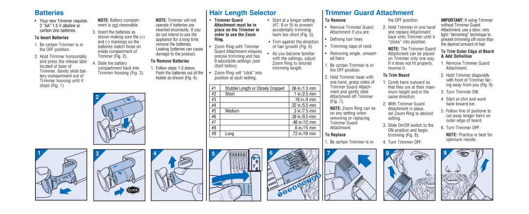 Philips T-5000 important safety instructions Batteries Hair Length Selector 