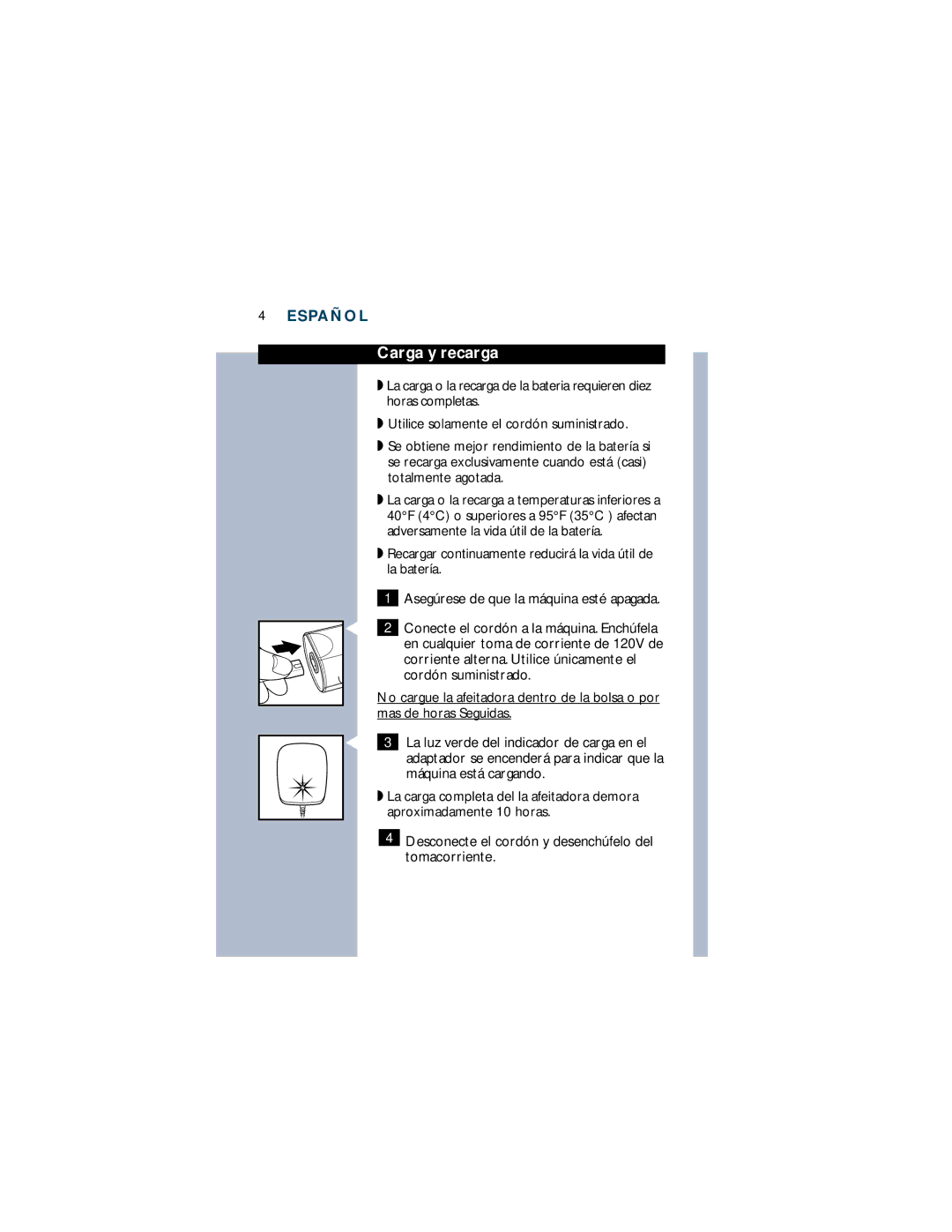 Philips T660 manual Carga y recarga 