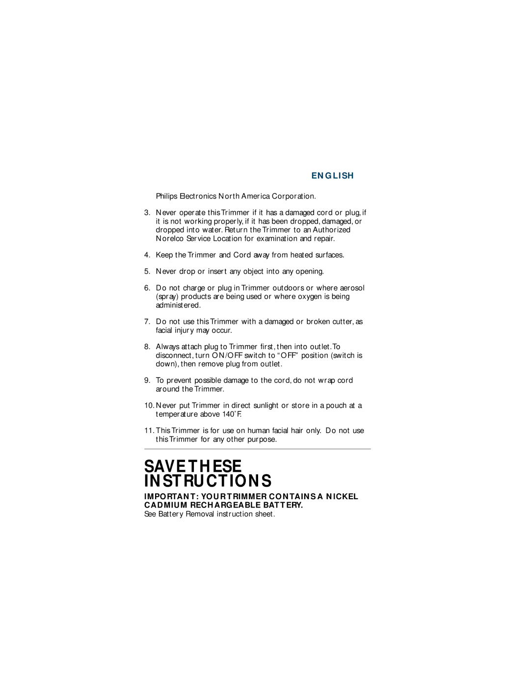 Philips T660 manual Philips Electronics North America Corporation, See Battery Removal instruction sheet 