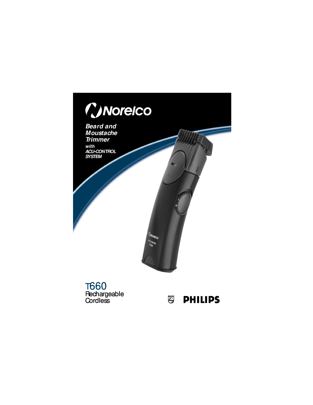 Philips T660 manual RechargeableP CordlessS, Beard and Moustache Trimmer, with, Acucontrol System 