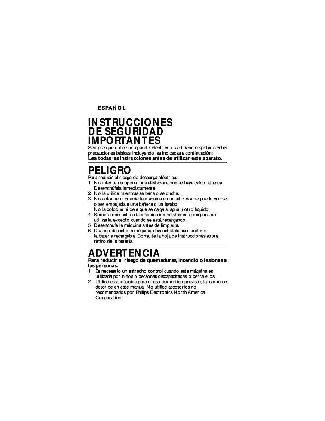 Philips T660 manual Instrucciones De Seguridad Importantes, Peligro, Advertencia, Español 