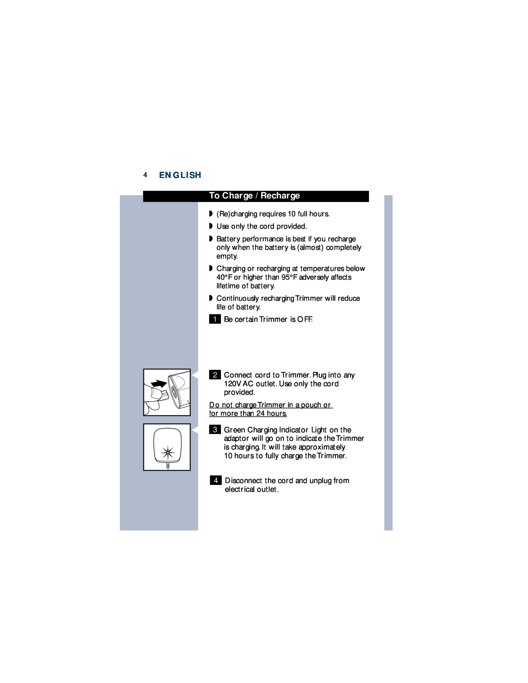 Philips T660 manual To Charge / Recharge, English 