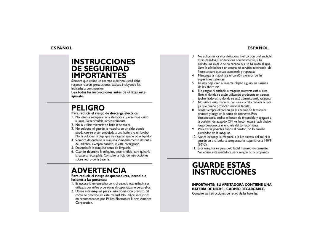 Philips T800 manual Instrucciones DE Seguridad Importantes 