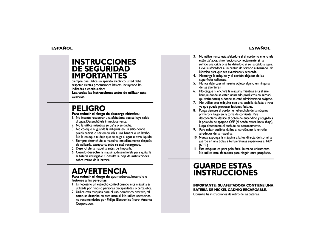 Philips T800 manual Instrucciones De Seguridad Importantes, Peligro, Advertencia, Guarde Estas Instrucciones, Español 