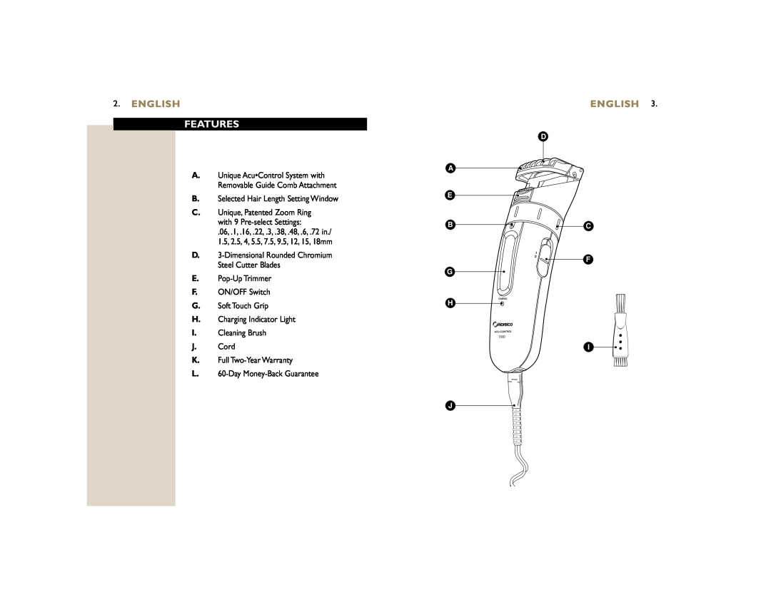 Philips T930 manual Features, English 