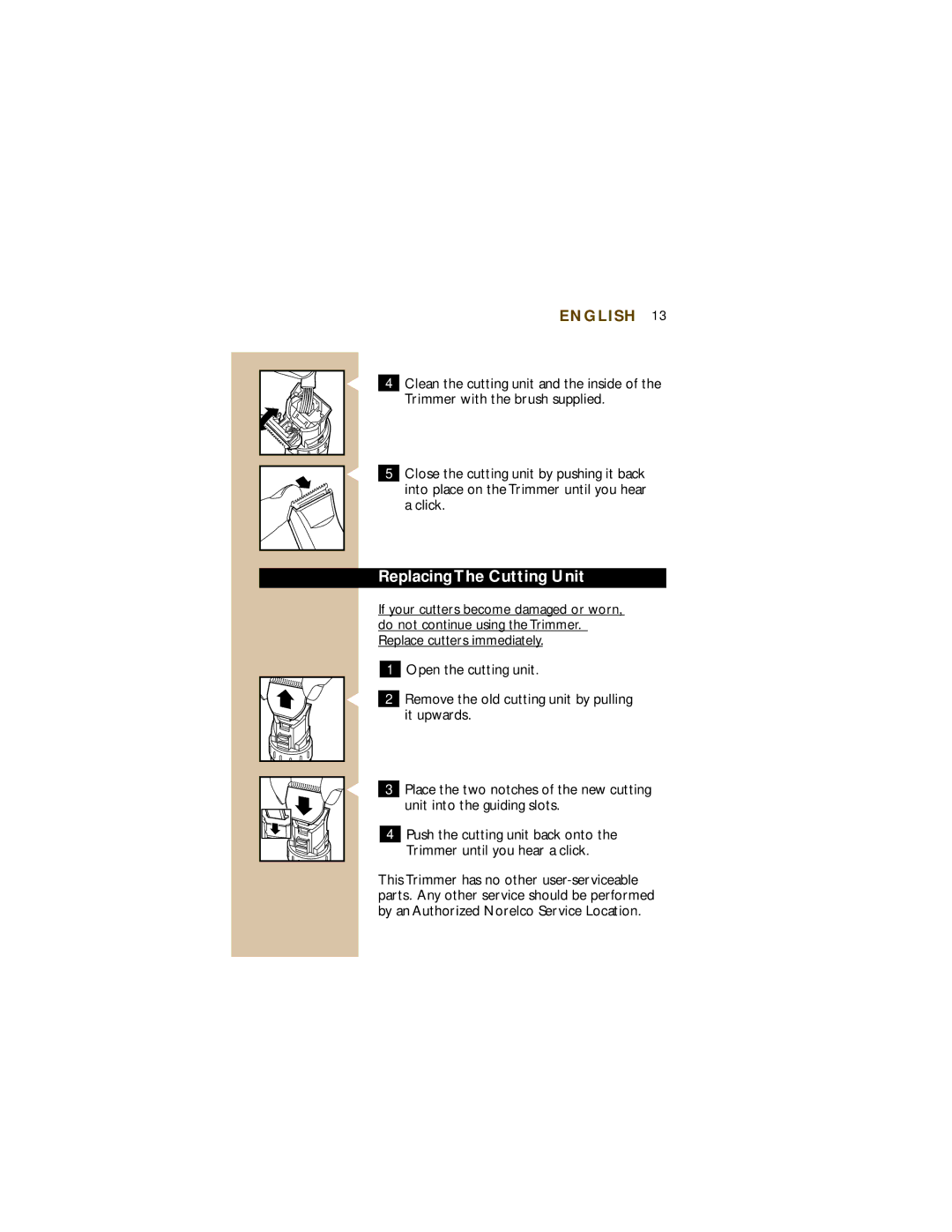 Philips T960 manual Replacing The Cutting Unit 