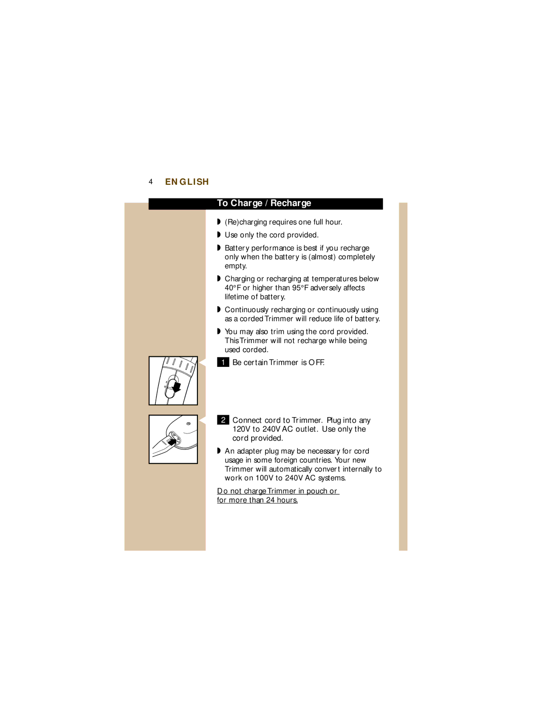 Philips T960 manual To Charge / Recharge 