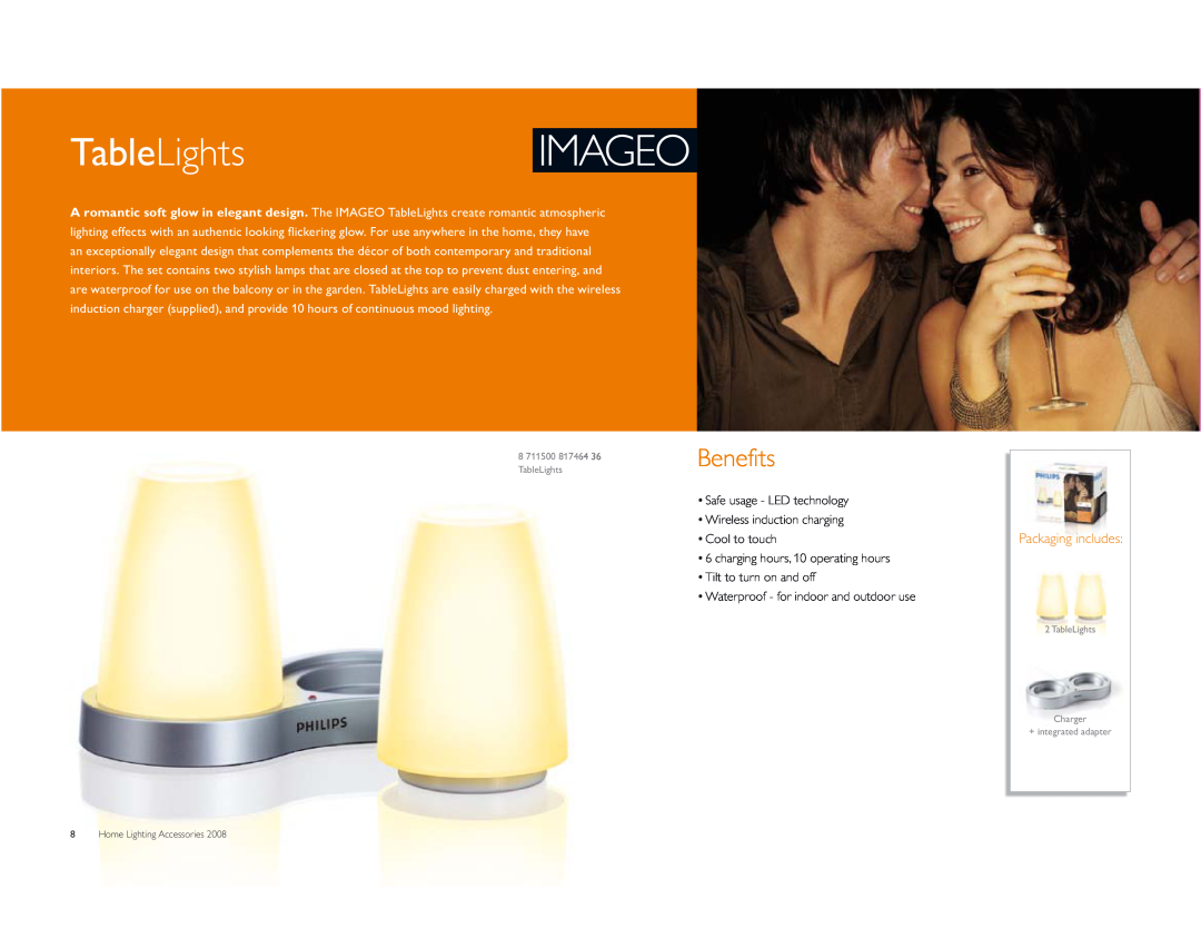 Philips manual Benefits, Packaging includes, 8 711500 817464 36 TableLights, Home Lighting Accessories 