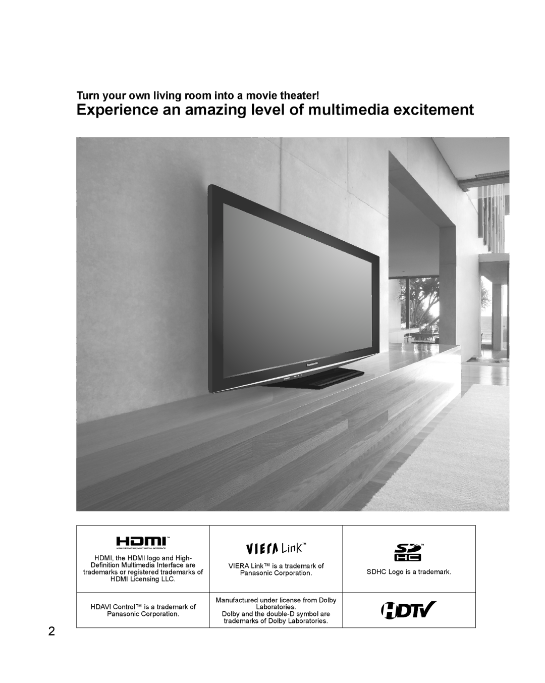 Philips TC-P42X1X Turn your own living room into a movie theater, HDMI, the Hdmi logo and High, Sdhc Logo is a trademark 