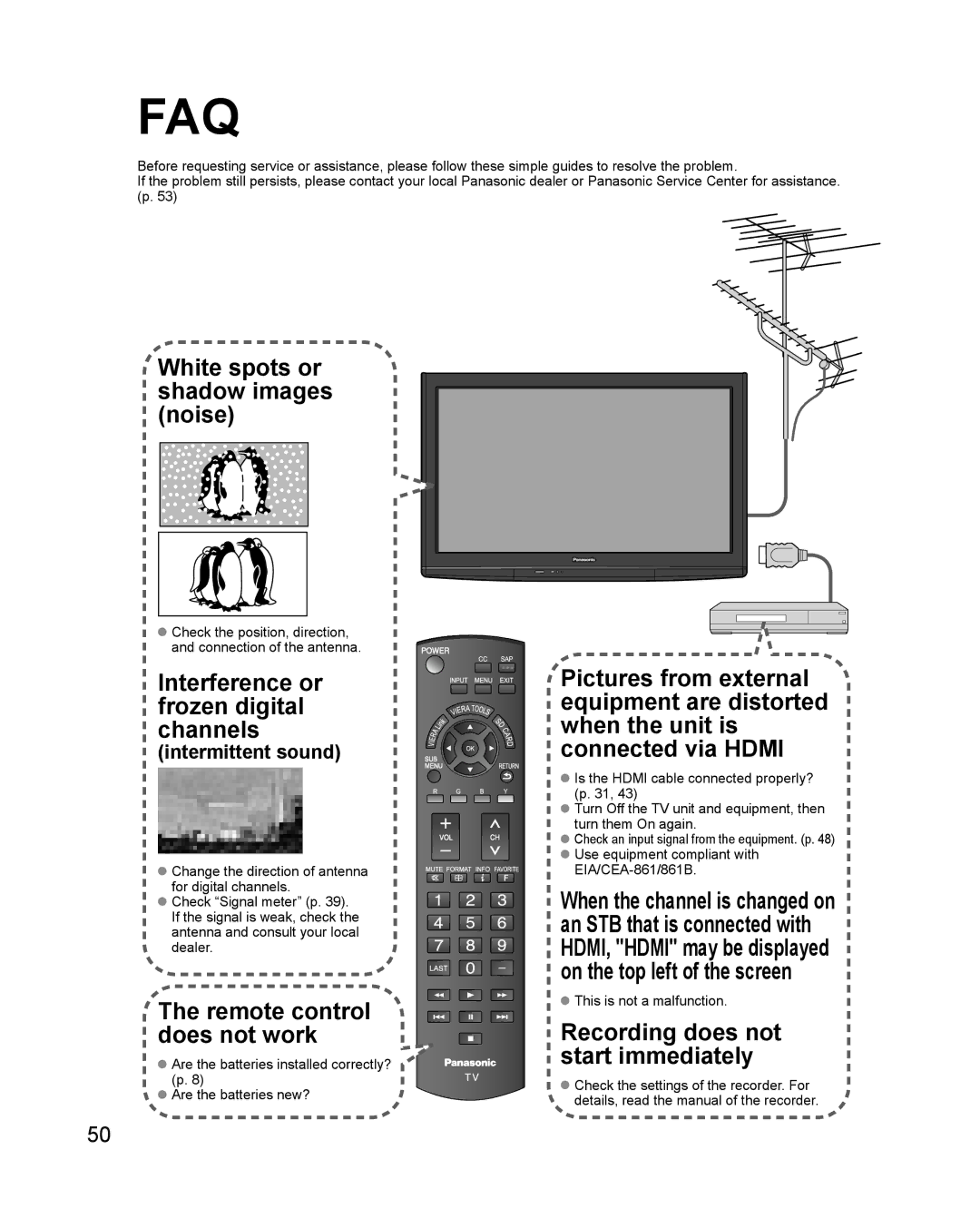 Philips TC-P42X1X quick start Faq, Intermittent sound 