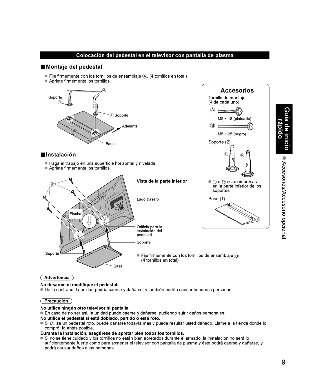 Philips TC-P42X1X quick start Accesorios/Accesorio opcional, Vista de la parte inferior 